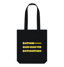 Load image into Gallery viewer, Black Eating Our Way To Extinction Black Tote Bag